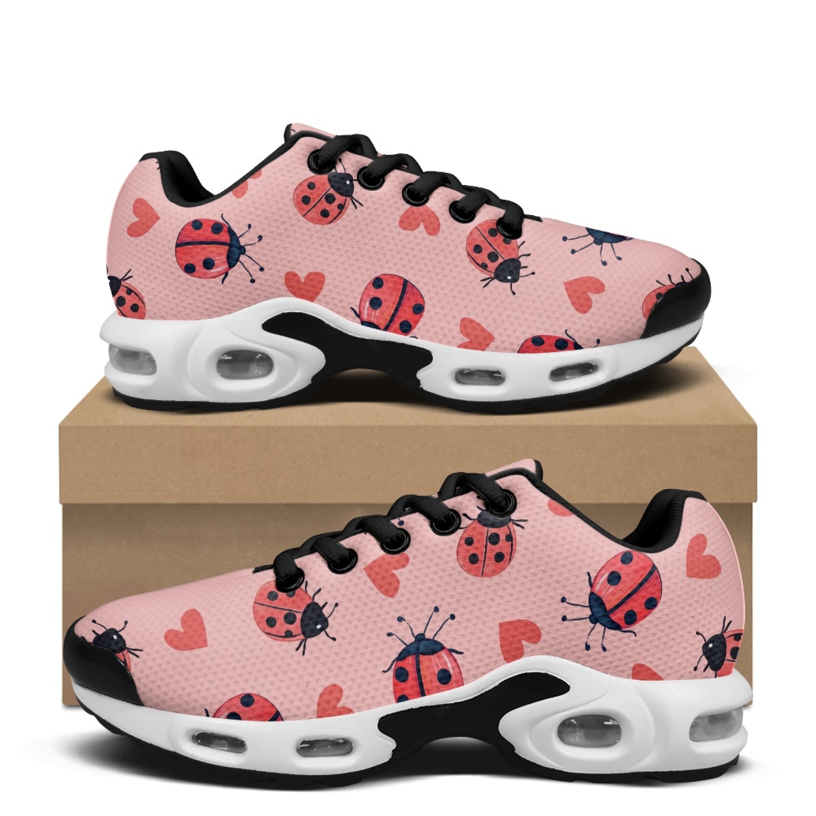 Knit Fabric Lace Up Sneakers - PENSTROLL Ladybug 하트 패션 테니스 스니커즈