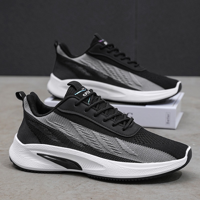 Knit Fabric Lace Up Sneakers - 디자이너 러닝화 남성 통기성 니트 남성