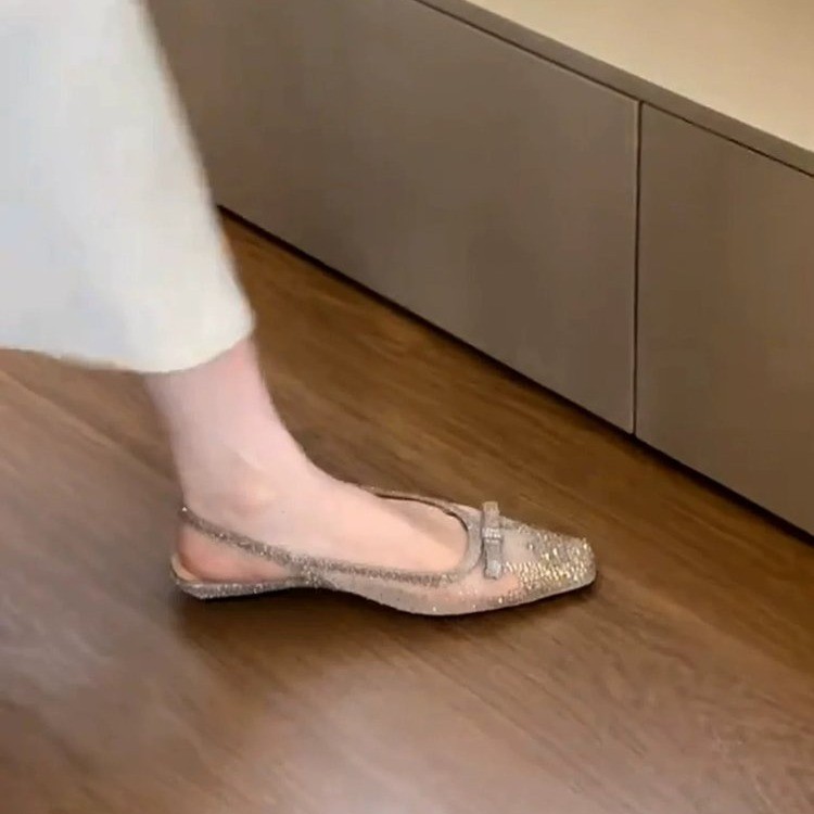 글리터 라인스톤 보우 슬링백 플랫 여성 스퀘어 토 얇은 - Sandals 리뷰 및 가격