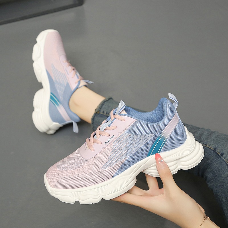 세련된 그라데이션 색상 디자인의 여성용 스니커즈, 통기 - Knit Fabric Lace Up Sneakers 리뷰 및 가격