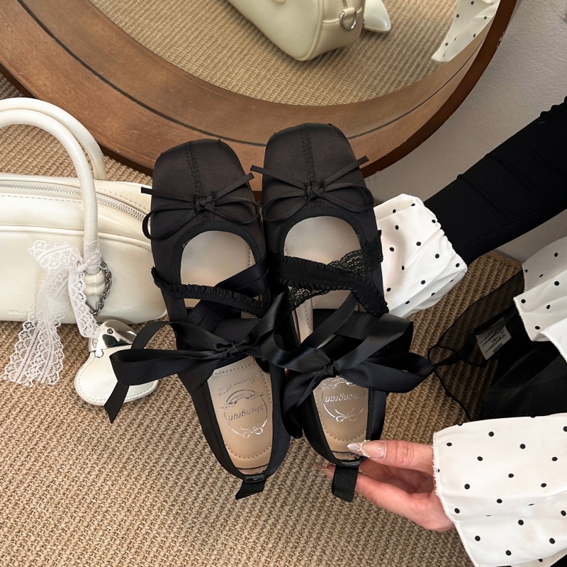 새로운 봄 편안한 레이스업 발레 스퀘어 토 로우컷 플랫 - Heels 리뷰 및 가격