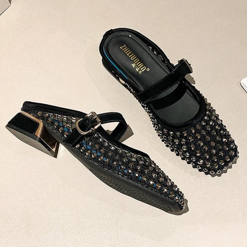 메쉬 라인스톤 청키 힐 뮬 슬리퍼 여성 통기성 여름 패 - Sandals 리뷰 및 가격