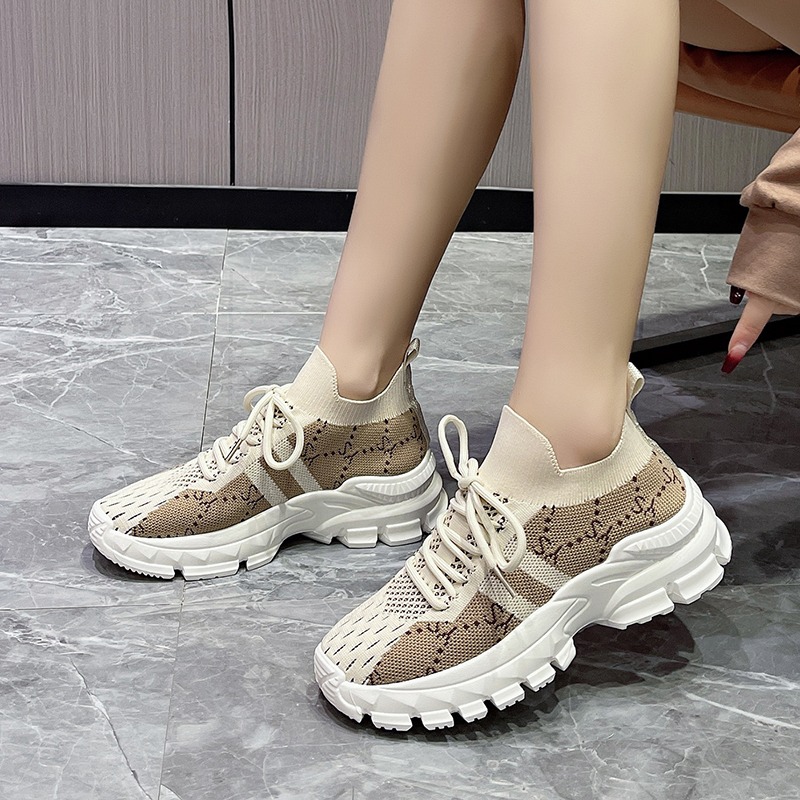 2026년 신상, 두툼한 밑창의 여성용 스니커즈, 통기 - Knit Fabric Lace Up Sneakers 리뷰 및 가격