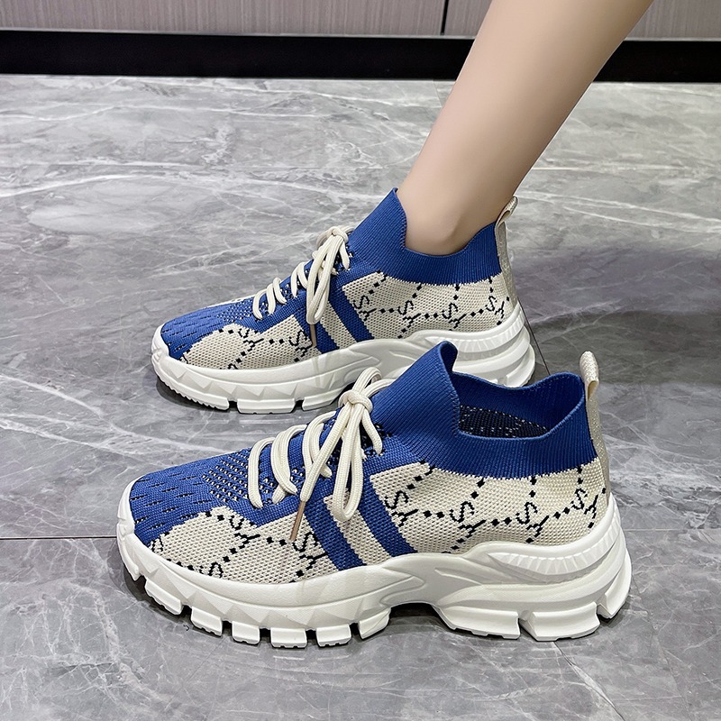 2026년 신상, 두툼한 밑창의 여성용 스니커즈, 통기 - Knit Fabric Lace Up Sneakers 리뷰 및 가격