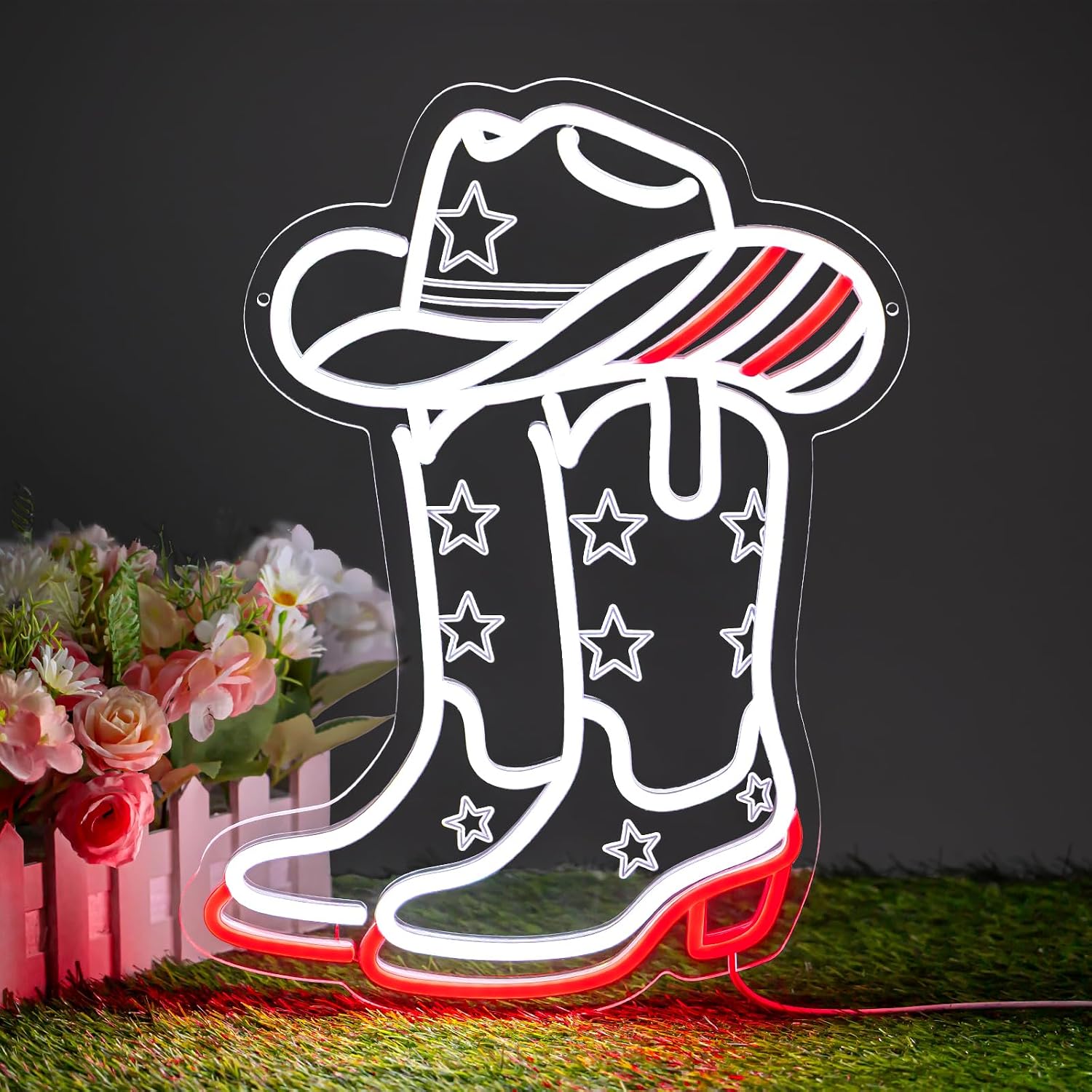 카우보이 부츠와 모자 모양의 LED 네온 간판, USB - Boots 리뷰 및 가격